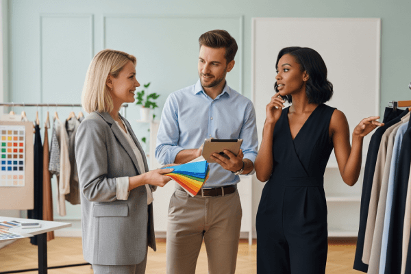 Stylish people in tailored outfits